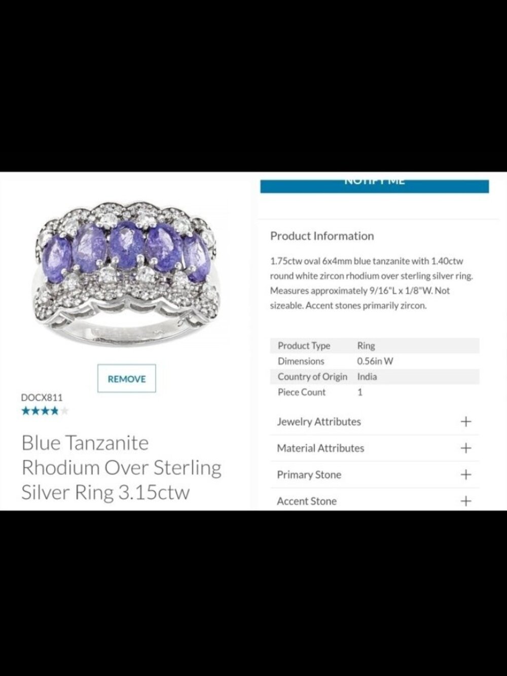 Jtv Tanzanite and zircon ring sz 8